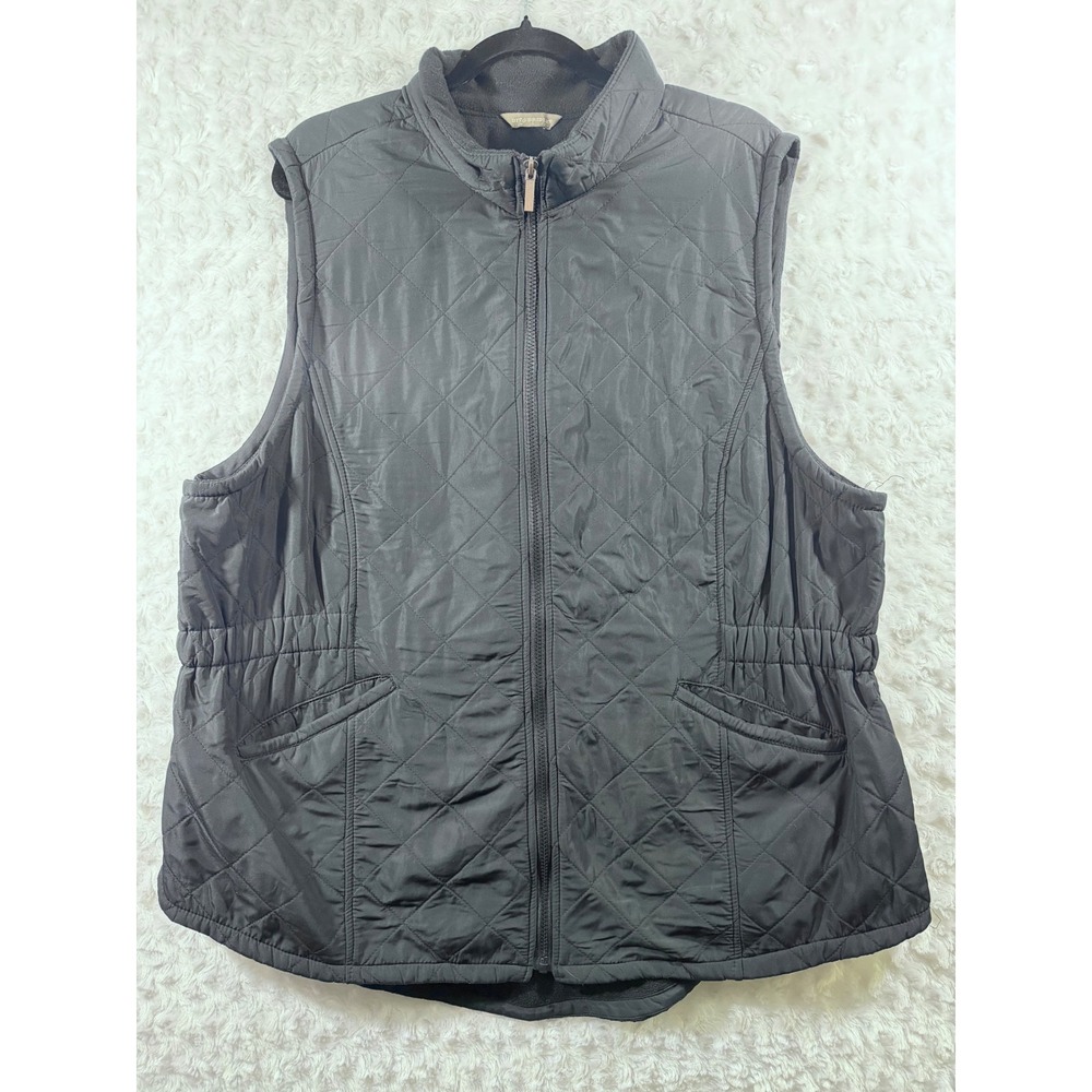 Bit & Bridle Womens Quilted Puffer Vest Black Fleece Lined Full Zip Equestrian L